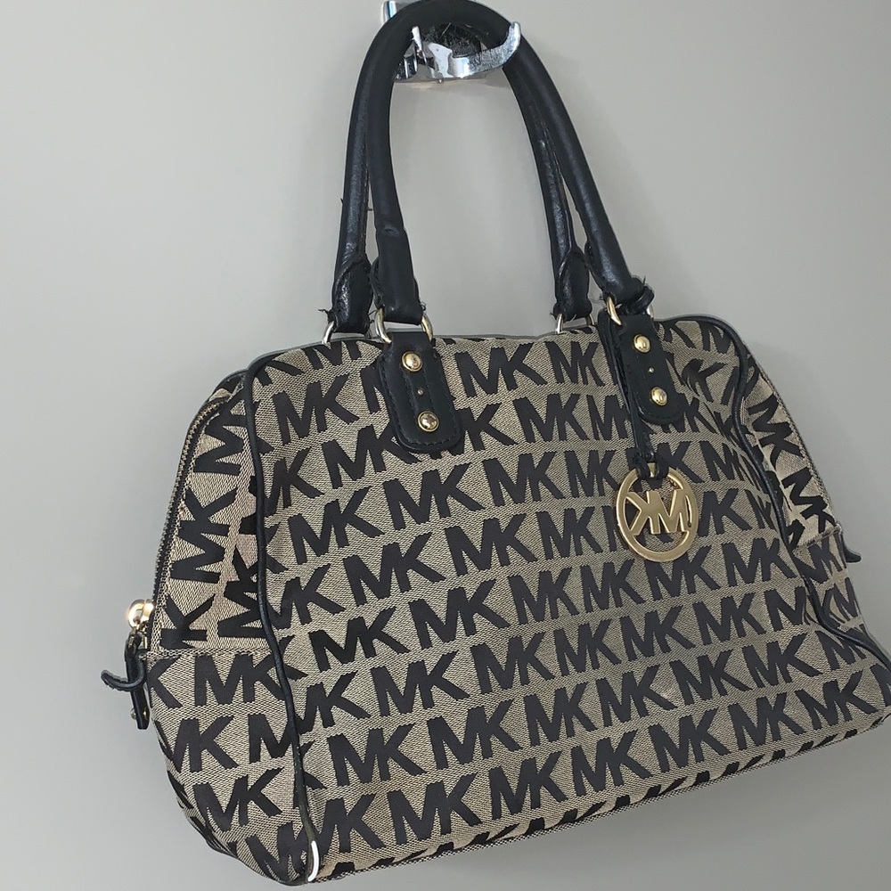 Michael Kors Black and Tan Logo Satchel